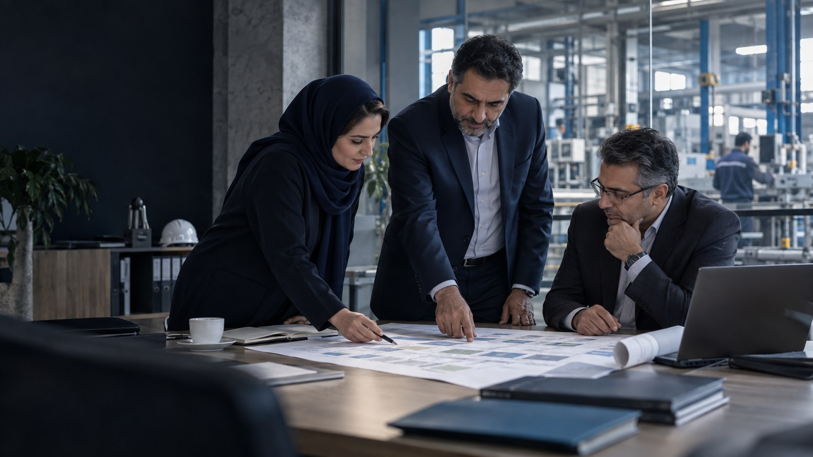 جلسه مدیران برای طراحی ساختار و حاکمیت یک مجموعه صنعتی